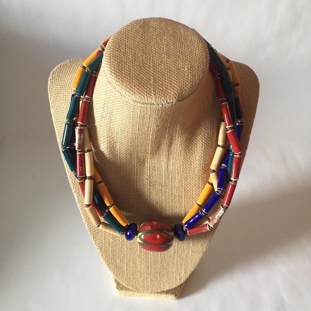OOAK ceramic multi-strand necklace, unknown artist